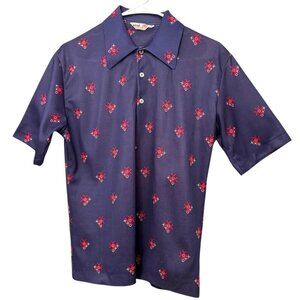 Vintage IZOD Bowling Shirt Button Up Short Sleeve Navy Tic Tac Toe Tag Size M